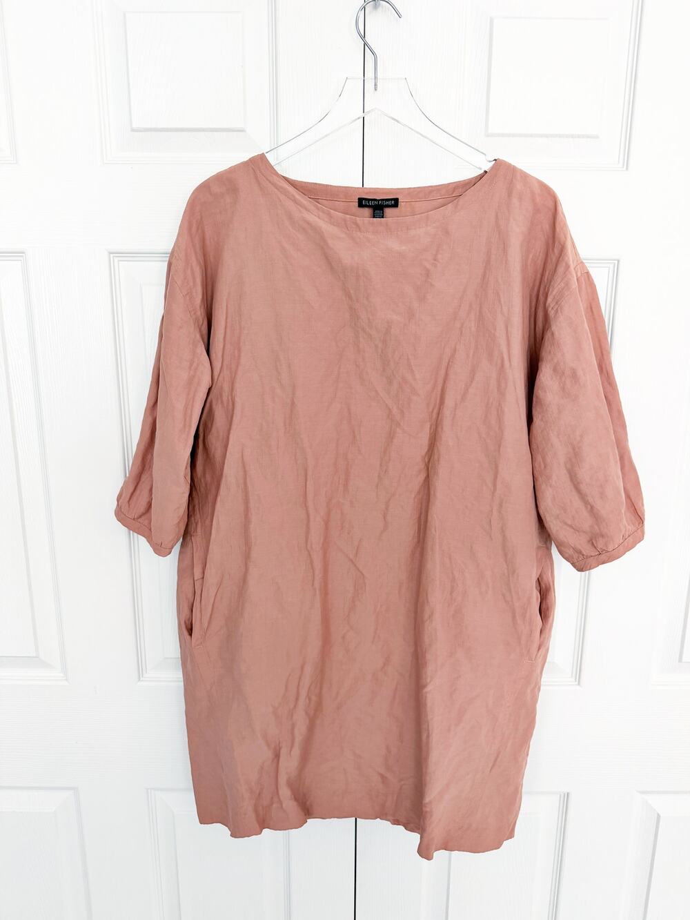 Eileen Fisher A-Line Dusty Rose Light Pink Organic Cotton Shift Dress Lagenlook